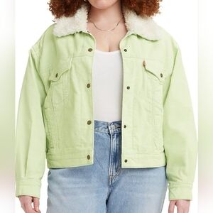Levi's Women's Sherpa Baby‎ Cropped Trucker Jacket lime green sz 2x NWT